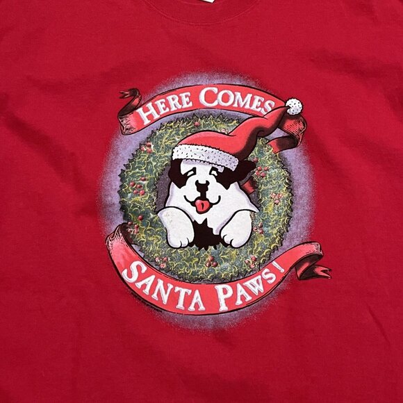 VTG Men's Big Dogs Santa Paws Logo T Shirt SZ 2XL Red Christmas 90s Cotton - Picture 2 of 9
